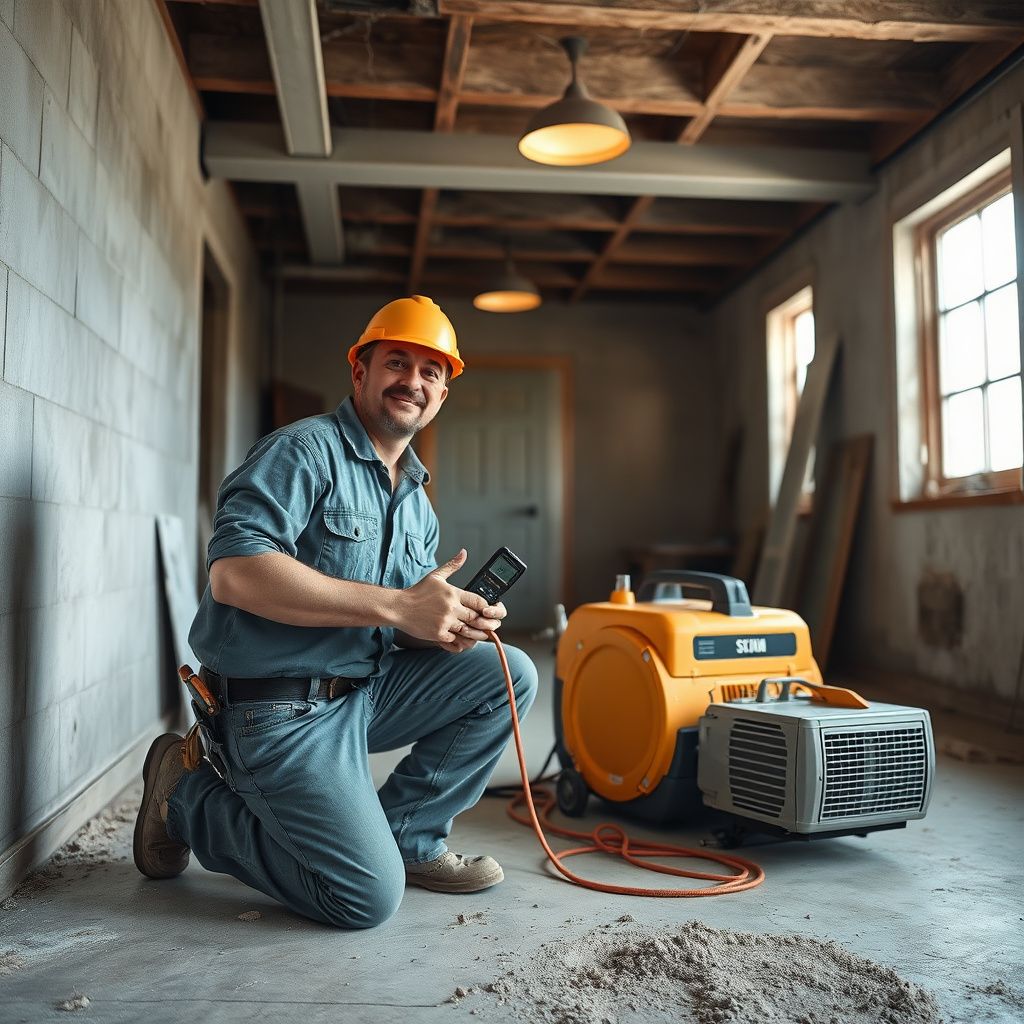 IICRC-certified mold remediation technician inspecting a residential attic in Talpa, Texas, using specialized equipment.