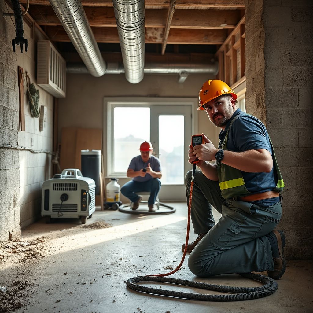 A Prime Pro Mold Removal technician explaining a mold inspection report to a homeowner in a Bangs kitchen.